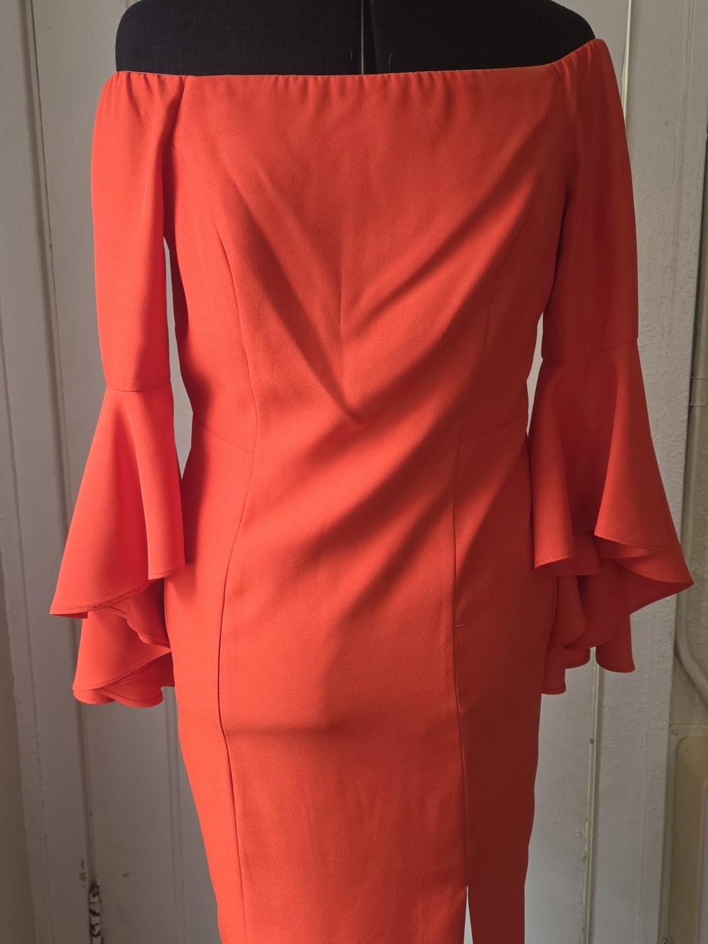 VENUS Off-Shoulder Bell-Sleeve Dress in Bright Orange